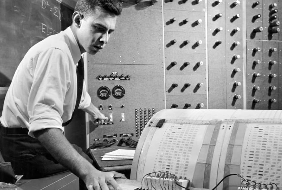 Frank Rosenblatt with his Perceptron